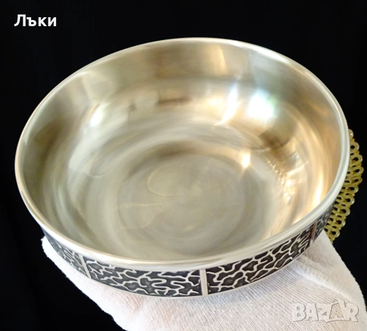 Норвежка калаена купа,салатиера от калай,релеф. , снимка 3 - Антикварни и старинни предмети - 51526952
