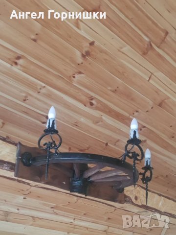 Стенна лампа от автентично колело на каруца, снимка 7 - Лампи за стена - 30384928