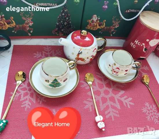 Порцеланов комплект от 2 броя чаши за кафе/капучино/чай с чинийки и чайник с капаче