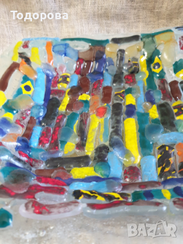 Стъклен дизайнерски съдсъд от цветно релефно  стъкло, снимка 3 - Антикварни и старинни предмети - 44911552