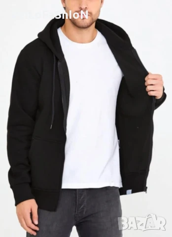 Нов мъжки суичър с цип и качулка в черен цвят, снимка 2 - Суичъри - 51287755