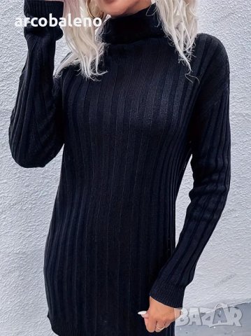 Дамска широка пуловерна рокля с висока яка и дълги ръкави, 2цвята , снимка 10 - Рокли - 43542229