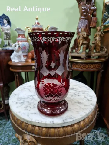 Уникална антикварна колекционерска кристална ваза Бохемия 