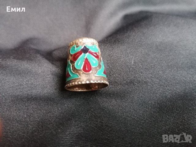 Антикварен сребърен напръстник с емайл , снимка 4 - Колекции - 35110622
