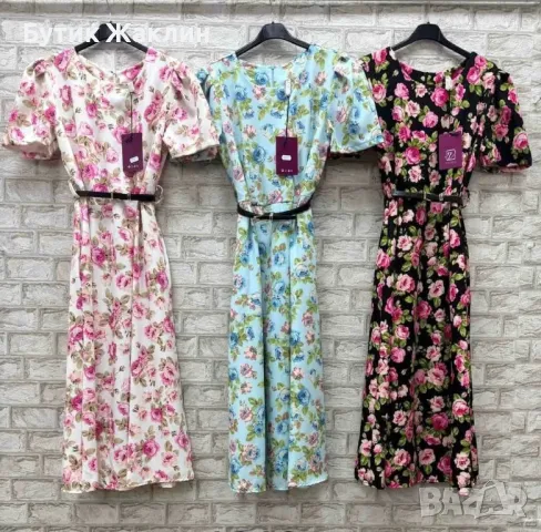 Дамски флорални рокли с коланче, снимка 1