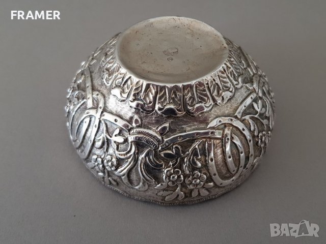 Сребърна двойно кована османска чаша тас с тугра ранен 19в, снимка 1 - Други ценни предмети - 38317517