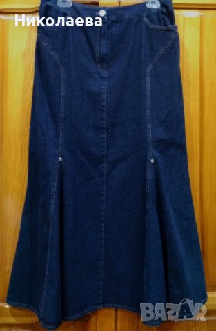 Дълга пола от тъмен деним с разкрояване,L/XL