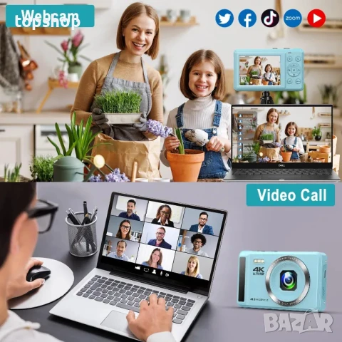 НОВ фотоапарат 4K FHD 44MP компактен с автофокус и 16X увеличение, с 2 батерии 2.4”, 32GB памет, снимка 7 - Фотоапарати - 50555892