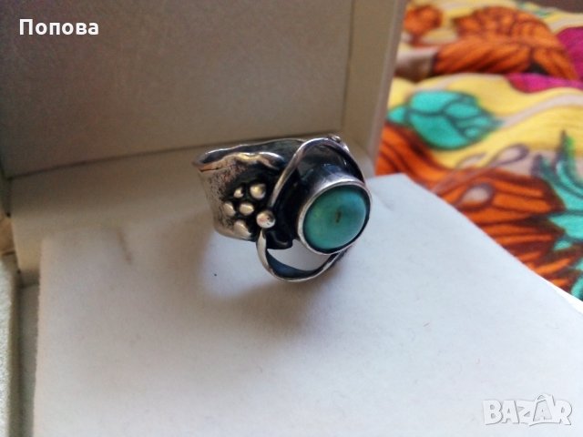 Авторски сребърен пръстен с тюркоаз - 3, снимка 5 - Пръстени - 28490175