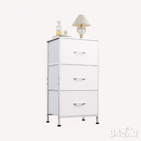 WLIVE Минималистично нощно шкафче с 3 чекмеджета и плат, снимка 5 - Шкафове - 53298761