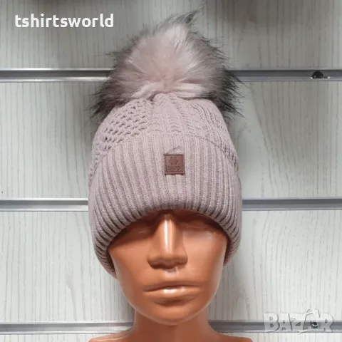 Нова зимна дамска шапка SilverStar в розов цвят с пух/помпон