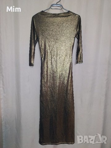 tricot S Дълга елегантна рокля с мокър ефект в старо злато , снимка 2 - Рокли - 43249125