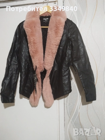 Кожено яке с розов пух