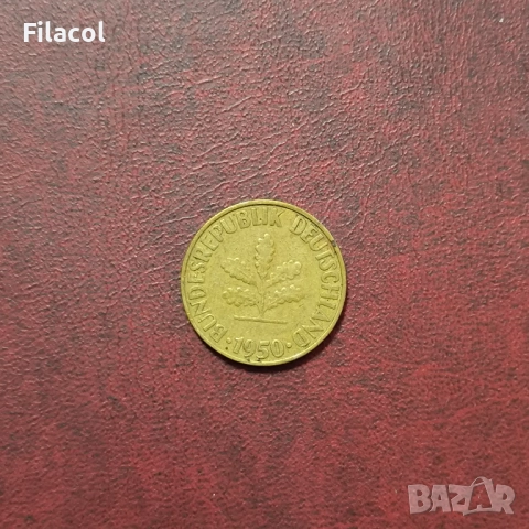 Германия 10 пфенига 1950 година МД 'G' - Карлсруе, снимка 2 - Нумизматика и бонистика - 52920299