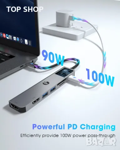 VCOM 7-в-1 USB C хъб, два монитора с 4K HDMI, 1080P HDMI, 2*USB 3.0 данни, PD 100W, SD/TF, снимка 4 - Кабели и адаптери - 49457527