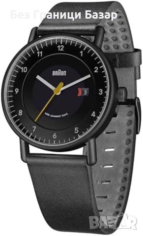 Нов Мъжки соларен часовник Braun, черен циферблат и кожена каишка, снимка 3 - Мъжки - 52134943
