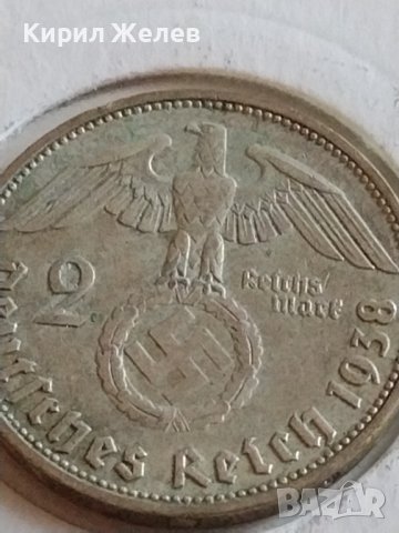 Сребърна монета 2 райхсмарки 1938г. Нацистка Германия Трети Райх с СХВАСТИКА за КОЛЕКЦИЯ 42060, снимка 3 - Нумизматика и бонистика - 43798821