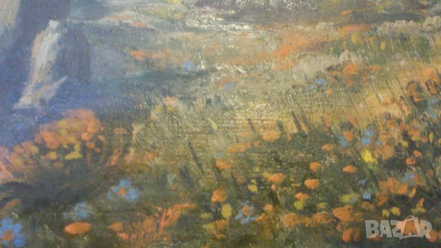 Маслена картина пейзаж с дървета, скали и цветя, снимка 8 - Картини - 53020196
