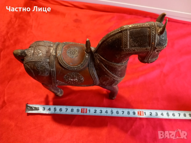 Старинна Статуетка КОН , Дърво и Бронз, снимка 8 - Антикварни и старинни предмети - 52328999