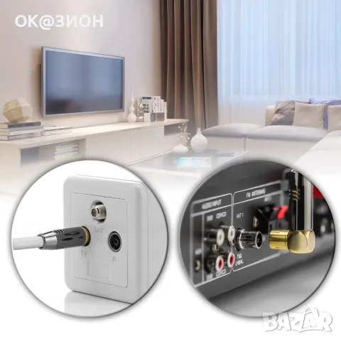 deleyCON 7,5 м (24,61 фута) ТВ антенен кабел Коаксиален кабел Позлатен конектор 1x 90° ъгъл 1x прав , снимка 5 - Приемници и антени - 48977130