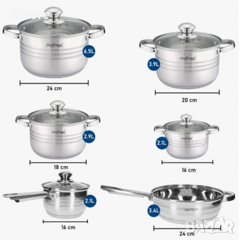 Комплект съдове за готвене, Cheffinger, 12 части, неръждаема стомана, снимка 4 - Съдове за готвене - 51945796