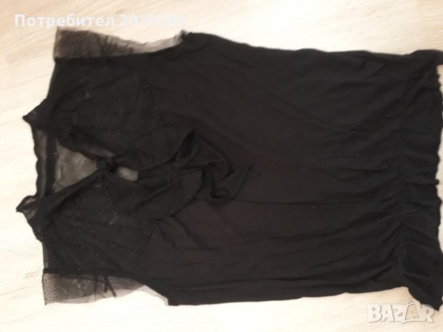 Черна блуза с дантела и перли , снимка 6 - Тениски - 28354365