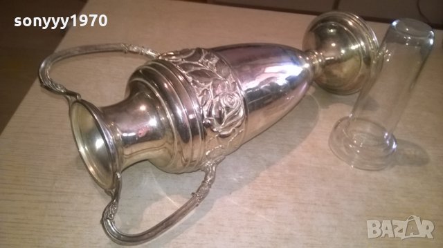АМФОРА-посребрена кана с стъклено гърло-внос швеицария, снимка 6 - Колекции - 26546574