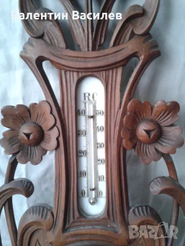 Стар барометър и термометър с резба, снимка 3 - Други ценни предмети - 48212853