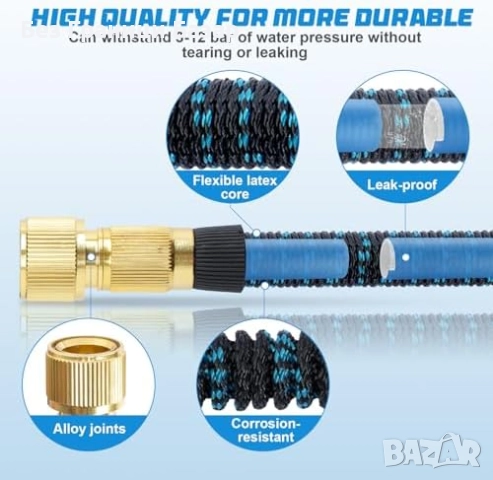 Нов Разтегаем градински маркуч 30м + 10 режима струя за поливане и миене, снимка 6 - Напояване - 51735919
