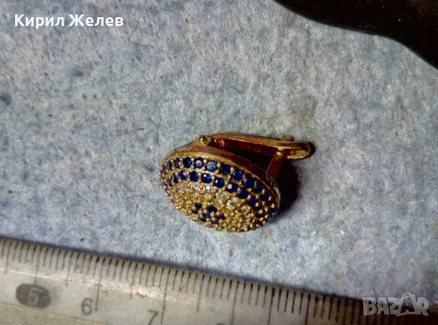 СКЪПОЦЕННА ПОЗЛАТЕНА РЕТРО АРТ СТИЛ ОБЕЦА с ФАСЕТИРАН СИН и БЯЛ ЦИРКОН КАМЪЧЕТА 39812, снимка 5 - Обеци - 48161192