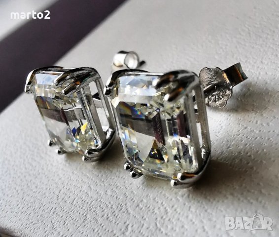 Елегантни Сребърни 925 Обеци с Голям Кубичен Цирконий - Emerald фасет., снимка 3 - Обеци - 43863541