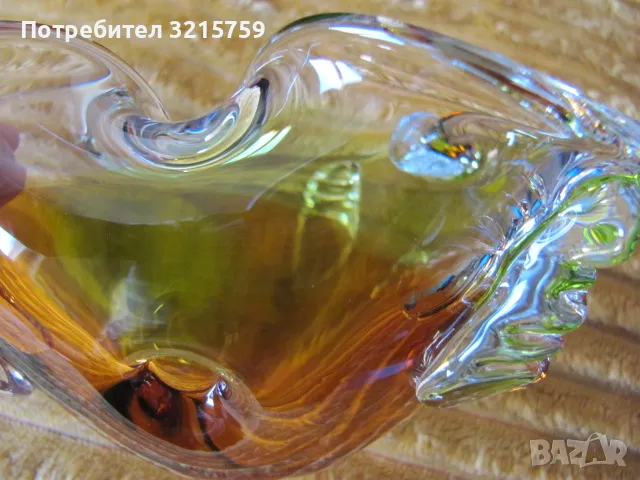 Масивна кристална купа, цветно стъкло, ръчна изработка,17х9см., снимка 5 - Декорация за дома - 48617867