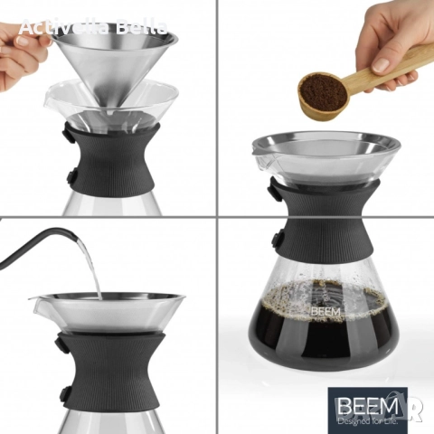 Стъклена кана с метален филтър BEEM Classic Selection Pour Over (до 6 чаши), снимка 3 - Аксесоари за кухня - 52522149