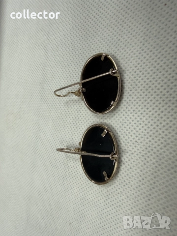 Сребърни обеци с черен оникс. №7766, снимка 6 - Обеци - 52832621