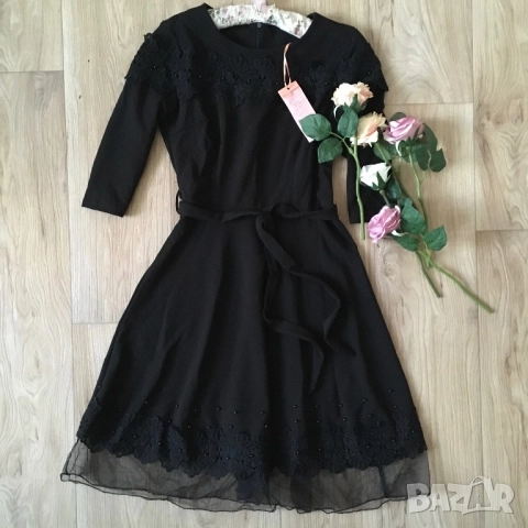 Разпродажба спешно! Нова рокля черна розова синя до коляното разкроена , снимка 7 - Рокли - 52840846