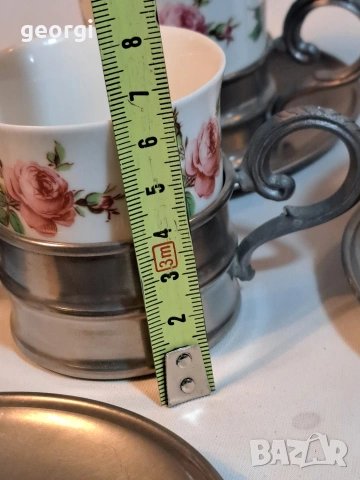 четири немски порцеланови чаши Gerold porzellan с калаени подстакани и чинийки 32/3, снимка 8 - Чаши - 53154986