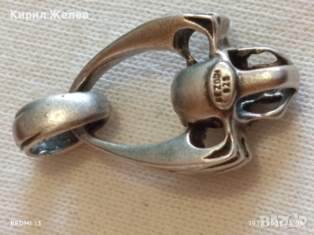 Рокерски сребърен медальон моторджийски ръчна изработка 39904, снимка 6 - Колиета, медальони, синджири - 52846914