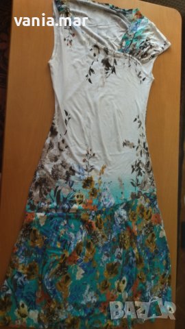 Рокля на Yolanta с асиметрично деколте, размер S, подарък сако тюркоаз, снимка 2 - Рокли - 37417392