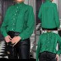 Прекрасна елегантна стилна и еластична риза с ефектни къдрички в зелено