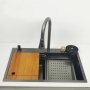 Мултифункционална дълбока кухненска мивка със смесител водопад|Tetra Sink|1NS30475TS, снимка 1 - Мивки - 43148821