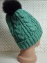 Дамска плетена шапка с естествен косъм лукс- мпш39, снимка 2