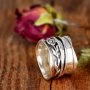 Голям сребърен пръстен с роза, снимка 2