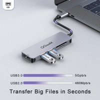 QGeeM USB Type-C Hub 5 в 1, USB 3.0, USB 2.0, HDMI, TF/SD четец на карти, снимка 4 - Други - 35641055