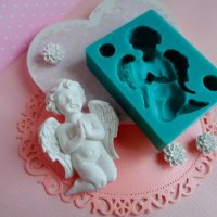 Красиво дете ангел седнало и цветенца силиконов молд форма за декорация торта фондан шоколад гипс , снимка 1 - Форми - 27568550