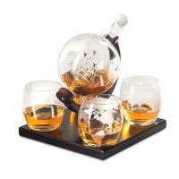 Стъклена бутилка глобус за алкохол с чаши диспенсър алкохол уиски вино, снимка 3 - Подаръци за мъже - 39626114