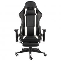 Въртящ геймърски стол с подложка за крака, бял, PVC, снимка 2 - Столове - 38209291