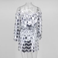 Сребриста бална абитуриентска официална къса рокля лукс с пера пайети, снимка 5 - Рокли - 26863745