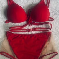 Нов бански комплект в червено бикина с висока талия , снимка 1 - Бански костюми - 33143949