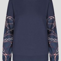 УНИКАЛНА синя плътна блуза с цветни ръкави от тюл, снимка 3 - Блузи с дълъг ръкав и пуловери - 37814207