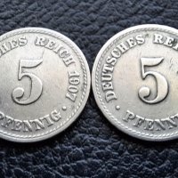 Стара монета 5 пфенига 1907 г. буква А ,2 броя - Германия- топ цена, снимка 5 - Нумизматика и бонистика - 39766966